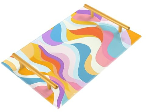 Modern Anstract - Bandeja decorativa para cóctel con asas, moderna bandeja para servir joyas, perfumes, servicio de habitación, charolas para servir