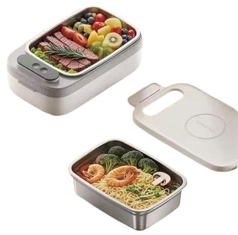 Boîte à déjeuner électrique sans fil pour adultes, boîte à déjeuner chauffante automatique rechargeable, boîte à déjeuner chauffante de 1 000 ml avec réservoir intérieur séparable et lavable, pour