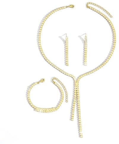 XFSRG Juego de Joyas para Mujer Collar y Pendientes de Novia Juego de Pulsera Elegante Joyas Brillantes Ceremonia para Mujeres y Novias (Oro)