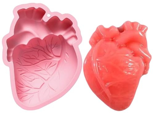 Stampo in silicone 3D a forma di cuore umano, 4 cavità fatte a mano, per resina epossidica, antiaderente, strumento artigianale per cemento, argilla, sapone, muffin, gelatina, cera, dessert