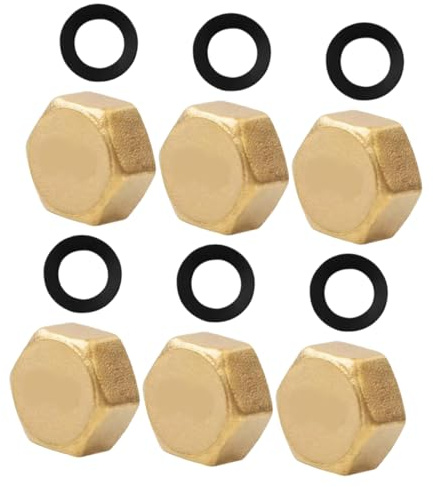 SUPVOX 6pcs 1/2 Inch Brass Female Thread Stopper Plug Caps for Garden Hose and Water Pipes, Plumbing Blanking End Caps with Washers for Radiator Valve and Washing Machine Fittings