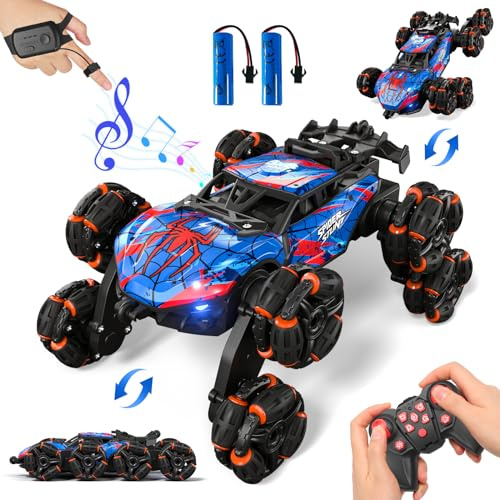 Sunrad Ferngesteuertes Auto 3 4 5 6 7 8 9 Jahre Spiele LED Licht RC Auto Spielzeug,8WD Stunt und Handsteuerung, RC Drift Car mit Musik und Spray,Kinder Toy 360° Flip Car RC Spielzeug Geschenk