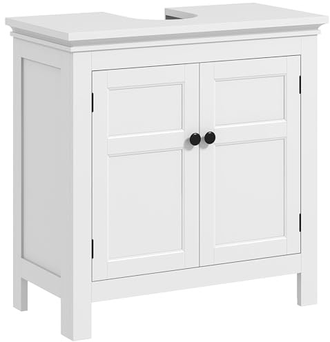 HOMCOM Mueble Bajo Lavabo Moderno con Estante Regulable y Puertas Magnéticas Mueble de Baño 60x30x60 cm Blanco