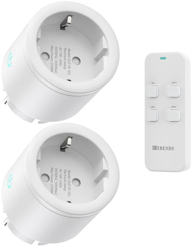 2er-Set Funksteckdose mit Fernbedienung, Steckdose mit Fernbedienung, 2 unabhängige Steckdosen + 1 Fernbedienung, 30M Reichweite, 2500 W max, Ideal für Lampen, TV, Lüfter