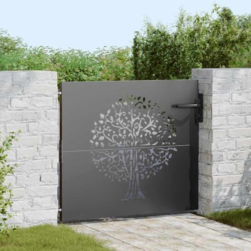 Emmtore Gartentor, Gartenzaun 85x75 cm Cortenstahl Baumdesign Schwarz