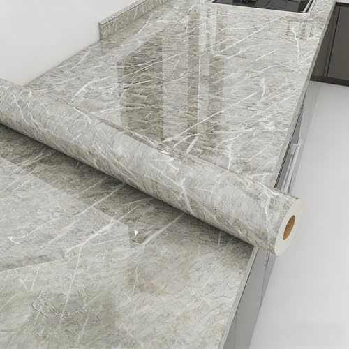 Cooalinar Pellicola Adesiva Marmo,Carta Adesiva per Mobili Cucina Marmo,Carta Adesiva Effetto Marmo per Top Cucina,Ignifugo E Resistente all'Acqua,per Cucina Bagno Armadio