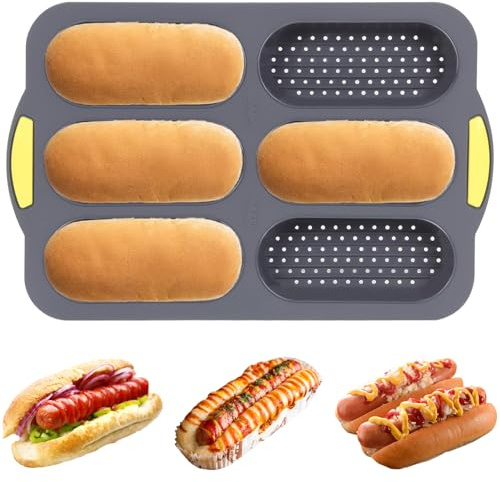 AwnsIMfreien Moule à pain en silicone, moule à pain en silicone 6 gouttières, chignon hot-dog antiadhésif de qualité alimentaire pour accessoires de cuisine domicile