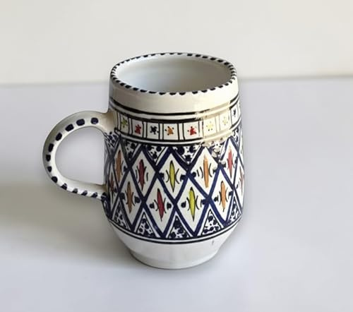 Brocca Caraffa in Ceramica Artigianale Arabesque Blu da 1 Litro – Design con Decori Geometrici Dipinti a Mano – Caraffa Decorativa per Tavola e Vaso per Fiori, Stile Tradizionale Tunisino