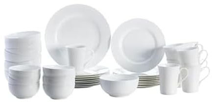 Mikasa Delray 40-Piece Bone China Dinnerware Set, White Round Dishes for 8 - Dinner Plates, Salad Plates, Cereal Bowls, Fruit Bowls and Mugs