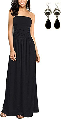 BUOYDM Donna Vestiti Lunghi Estivi Floreale Vestito a Tubino Maxi Elegante Abito da Spiaggia Banchetto Vacanza,A-Nero,L