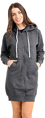 GW CLASSY OUTFIT Women Ladies Long Hoodies Plain Zip Up Ladies Long Sleeves Fleece Longline Hoodie Casual Jacket Hooded Coat with Pockets