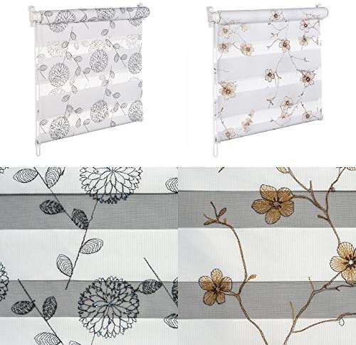 KSHANDEL24 DOPPELROLLO MIT Pailetten UND GLANZFASER Kupfer BRAUN Weiss SCHWARZ Blumenmuster (Blumen Kupfer Glanzfaser, 60x150 cm)