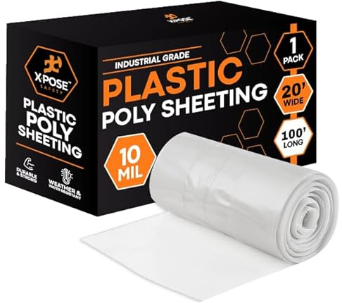 Xpose Safety Clear Plastic Sheeting – 20' x 100' Roll – Heavy Duty 10 Mil Poly Sheet – Waterproof, Dustproof, Vapor Barrier – for Construction, Painting, Industrial Use