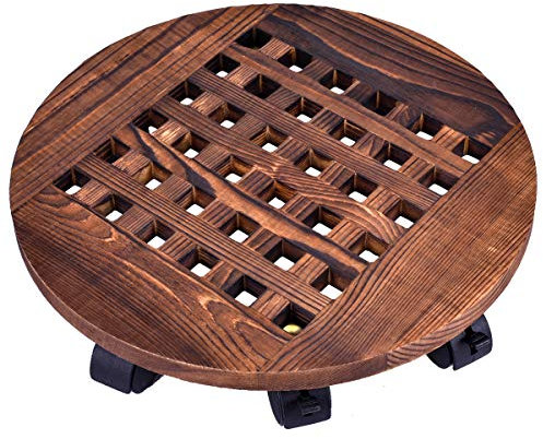 GuTen 14/35cm Rolling Wooden Planter Caddy Potted Plant Stand With Wheels Round Flower Pot Rack Indoor Outdoor Planter Trolley with 360° Rotating Casters Rolling Tray Coaster Garden Pot Dolly