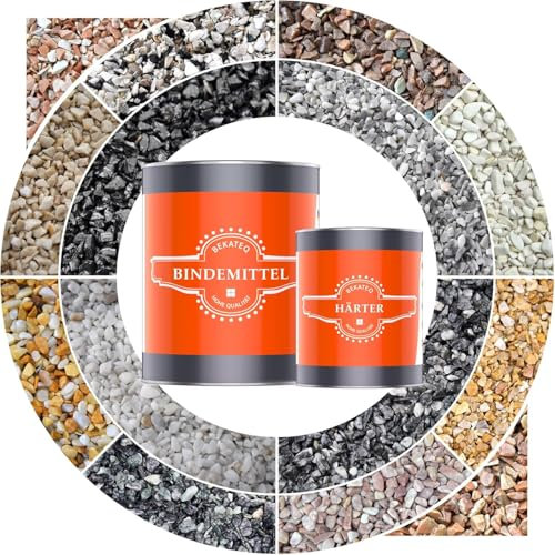 BEKATEQ BK-600EP Bodenbeschichtung mit 25kg Marmorkies Botticino + 1,5kg Bindemittel aus Epoxidharz I Steinteppich Bodenbelag | Flüssigkunststoff Bindemittel & Kleber I Für Innen und Aussen