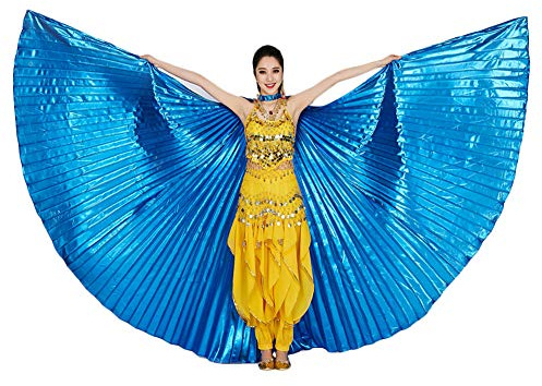 Sobotoo – Costume de danse orientale professionnel pour femme avec ailes d'Isis et bâtons, bleu, taille unique