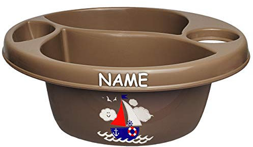 alles-meine.de GmbH Waschschüssel/Kinderwaschbecken - braun - Dunkelbraun Schiff - Boot inkl. Name - Bieco - 3 Kammern - Baby - Putzeimer - Windeln Wickelschüssel - Windel ..