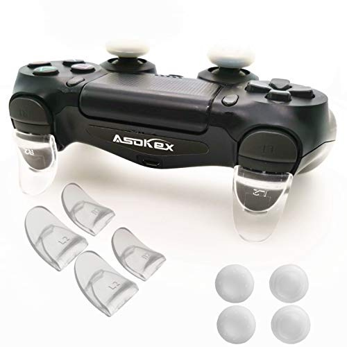 L2 R2 Ps4 Trigger Extenders (2 Pairs L2 R2 Triggers, 4pcs Joystick Cap, 2 Pairs LED Light Bar Decal) for Ps4 Controller(Transparent)