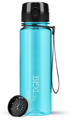 720°DGREE Kinder Trinkflasche 500ml “uberBottle“ crystalClear +Sieb - BPA-Frei, Auslaufsicher - Für Schule, Sport, Fitness - Schmale Wasserflasche aus Tritan - Leicht, Stoßfest, Wiederverwendbar