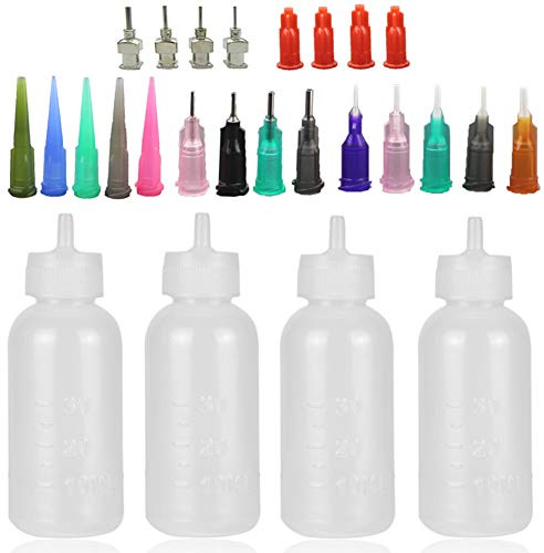 Xmasir Jagua Henna Applicator Bottles Kit for Tattoo Body Paint,Multi Purpose Precision Applicator Set 4 Pcs 1 Oz. Henna Bottle with 4 Pcs Caps 16 Pcs Needle Tips Sizes
