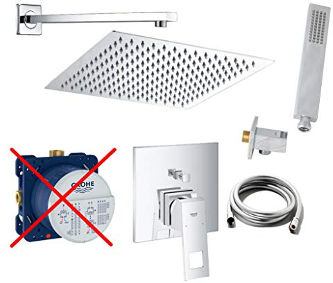 vanvilla Duschsystem Unterputz mit Duscharmatur Grohe poliert G01-ob | Duscharmatur von Grohe Eurocube Einhebelmischer und vanvilla Regendusche Duschkopf eckig, Dusch-SET poliert