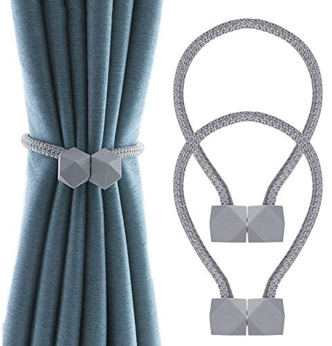 ISIYINER Vorhang Raffhalter Magnetische Vorhanghalter Achteck-Stil Vorhang Binder Elegante Vorhang Seil Holdback für Haus Büro Dekoration 2 Stück Grau