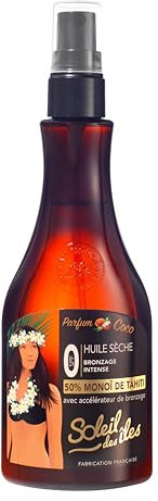 Soleil des Îles | Huile Sèche Bronzante au Monoï de Tahiti 100% Naturel – Parfum Coco – Accélérateur de Bronzage – Fabriqué en France