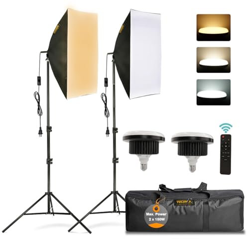 TECDIGBO Lot de 2 boîtes à lumière 150 W E27 3000-6500 K Softbox Kit Eclairage Studio Photo, Photo de Mode, Portrait, Produits Commerciaux,Youtube, Tiktok ，Packshot et Vidéo