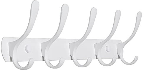 SKOLOO Moderno perchero de pared con 5 ganchos, perchero de pared de metal para colgar abrigos, mochilas, etc. Perchero de pared blanco