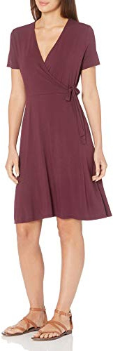 Amazon Essentials Abito Avvolgente a Maniche Corte Donna, Bordeaux, XXL