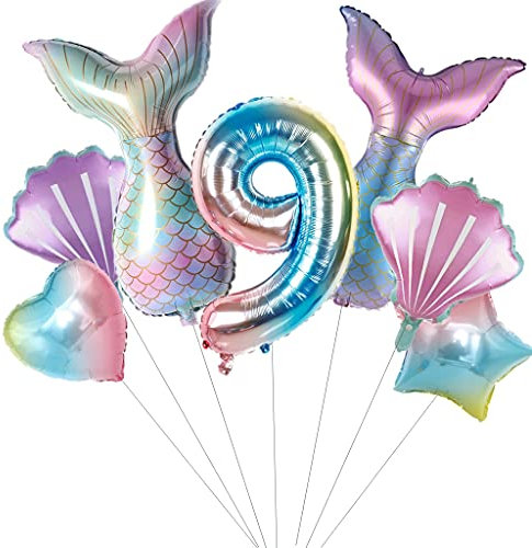 Großes Meerjungfrau Luftballons 9 Jahre geburtstag Deko Mädchen Set 9 Jahre Kindergeburtstag Deko Meerjungfrau Folienballon 9. Geburtstag dekoration Mädchen ballons 9 Geburtstag(9)