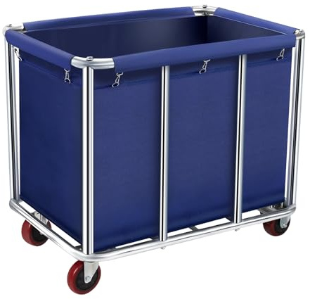 Commercial Laundry Cart with Wheels, 400L Large Rolling Laundry Cart with Steel Frame and Oxford Cloth, Heavy Duty Industrial Laundry Cart for Home,Hotel,Laundry Room, 441 lbs Load (Blue-8)