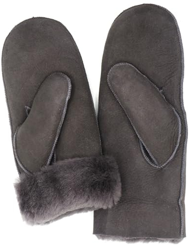 SUPER s6x Lammfell Handschuhe Fäustling Fausthandschuhe Merino Lammfell, Dunkel Grau Damen Größenbeschreibung siehe Produktbeschreibung