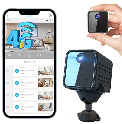 javiscam Mini caméra,Camera Surveillance 4G,2K caméra de Surveillance intérieure Carte SIM de Transmission en Direct, Vision Nocturne du détecteur de Mouvement Radar