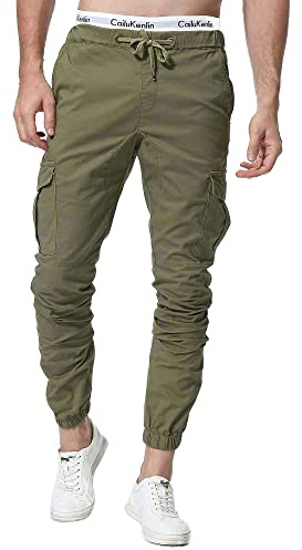 Zoerea Pantaloni Uomo Lunghi con Coulisse Tasche Laterali Maschio Cargo Pants Casual Sport Trousers Verde dell'Esercito-Versione Migliorata,L
