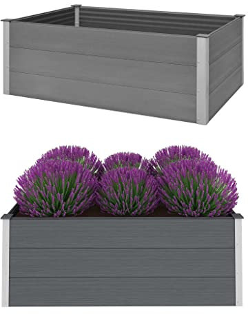 KOIECETA Hochbeet Pflanzkübel Gartenbeet Blumenbeet Pflanzkasten Kräuterbeet Blumenkasten Pflanzkasten Gemüsebeet Pflanzbeet WPC Grau (150x100x54cm)