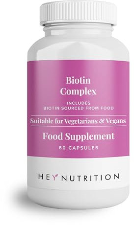 Hey Nutrition Biotin Complex Supplement - Biotin, Selenium, and Zinc - Supports Hair, Nails & Skin - Promotes Immune Health - No Artificial Flavours, Non-GMO & Dairy-Free - 60 Vegan Capsules