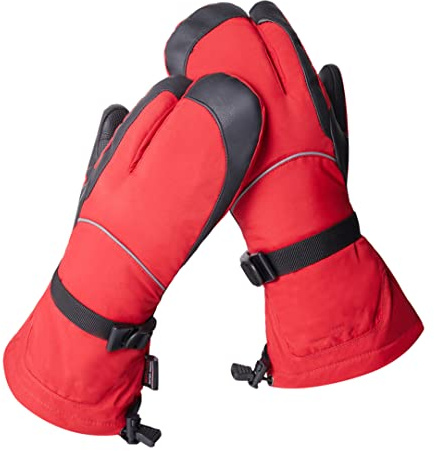 Schnee Ski Fäustlinge Isolierung Skihandschuhe Herren Damen Winter Warm Drei Finger Snowboard Handschuhe Rot L