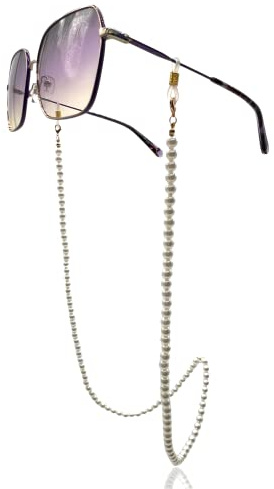 GERNEO® – Venedig – Premium Brillenband & Brillenkordel Unisex für Lesebrille & Sonnenbrille – 925er vergoldete oder versilberte Halter – weiße Perlen – extra lang