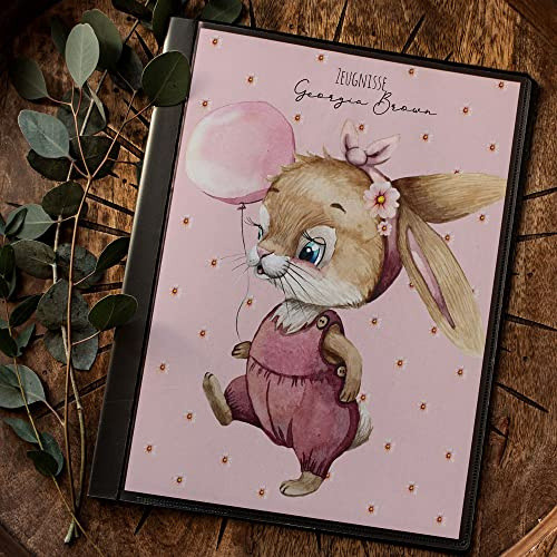Zeugnismappe 10er 20er Hülle Deckblatt A4 Hase Häschen mit Luftballon personalisierbar Schulanfang Schulanfänger Einschulung Wunschname Name zm29 - ausgewählte Größe: *Zeugnismappe 10 Folien*