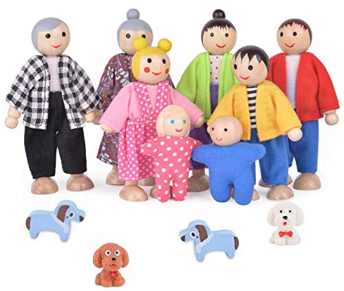 Aolso Puppenhaus Puppen, 12 Stück Puppenfamilie aus Holz, Figuren Puppen Spielset Biegepuppen , Familie Puppen Zubehör für Puppenhäuseraus