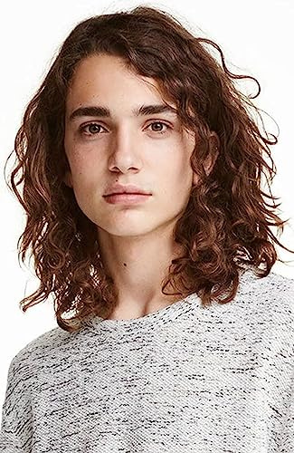 Qnbiar Männer Perücke braun lange Locken synthetische Cosplay Halloween Perücke Maskenball