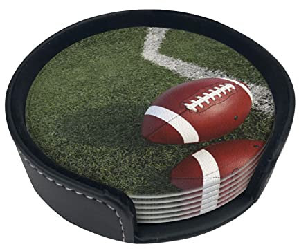 American Football Leder Untersetzer für Getränke mit Halter 6er Set, wasserdichte Untersetzer Tisch schützende rutschfeste Pads