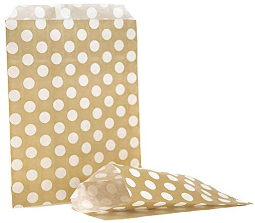 ezkart Papiertüten, 12,7 x 17,8 cm, 100 Stück, farblich sortiert, gestreift, ideal für verschiedene Anlässe, hochwertige Papiertüten (Gold gepunktet, 5 x 7-100 Stück)