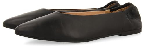 BAILARINAS DE PIEL COLOR NEGRO CON PUNTA FINA Y TALÓN FRUNCIDO PARA MUJER