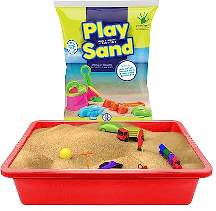 simpa Red Large Plastic Rectangular Deep Sand Pit Play with 15kg Bag of Play Sand - 13cm (H) x 64cm (L) x 49cm (W)