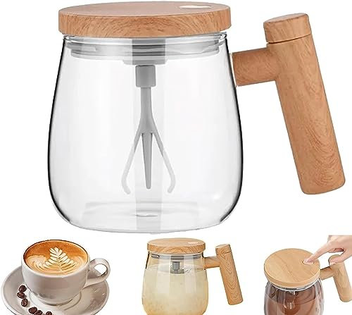 Yajimsa Tazza di miscelazione elettrica ad alta velocità, tazza di miscelazione elettrica con vetro, tazza auto-mescolante con coperchio, tazze da caffè in vetro borosilicato, miscelazione elettrica,