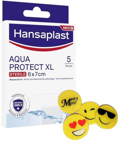 Hansa plast Aqua Protect XL - 5 Pflaster Strips wasserundurchlässig - je 6 x 7 cm - wasserdichter Wundverband + gratis ManyMore Radierer
