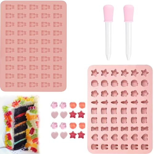 HONGECB 2 stycken gummibjörnsform, gummibjörnar gör-det-själv set, godis silikonformar, gummibjörnsformer, bakform björn formar non-stick, mini chokladformar, med 2 droppar, för chokladgelé