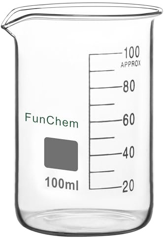 FunChem Glasbecher, 1er-Pack Borosilikatglas, Graduiert, niedrige Form Griffin-Becher mit Ausguss, Laborbecher, 100 ml